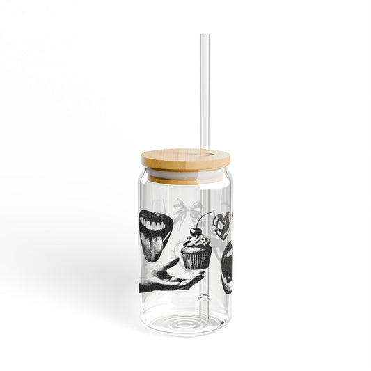 Glass Tumbler with bamboo lid and reusable straw